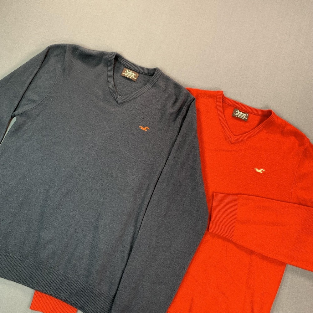 Vintage Hollister Sweaters Mens L Lot 2 Black & Red V Neck Knit Acrylic Pullover